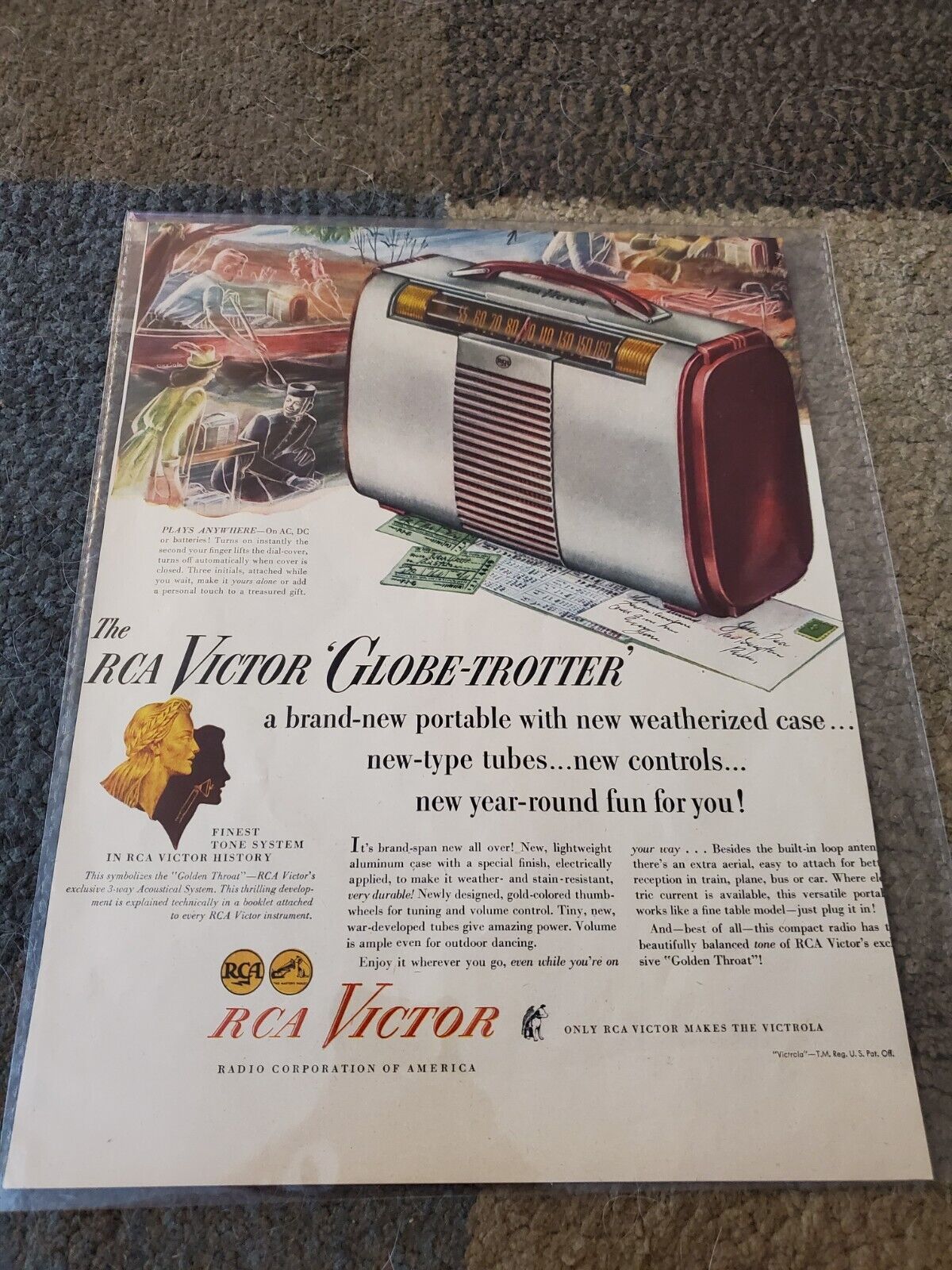 Vintage 1940s Rca Victor Globe-Trotter Radio Print Magazine Advertisement 