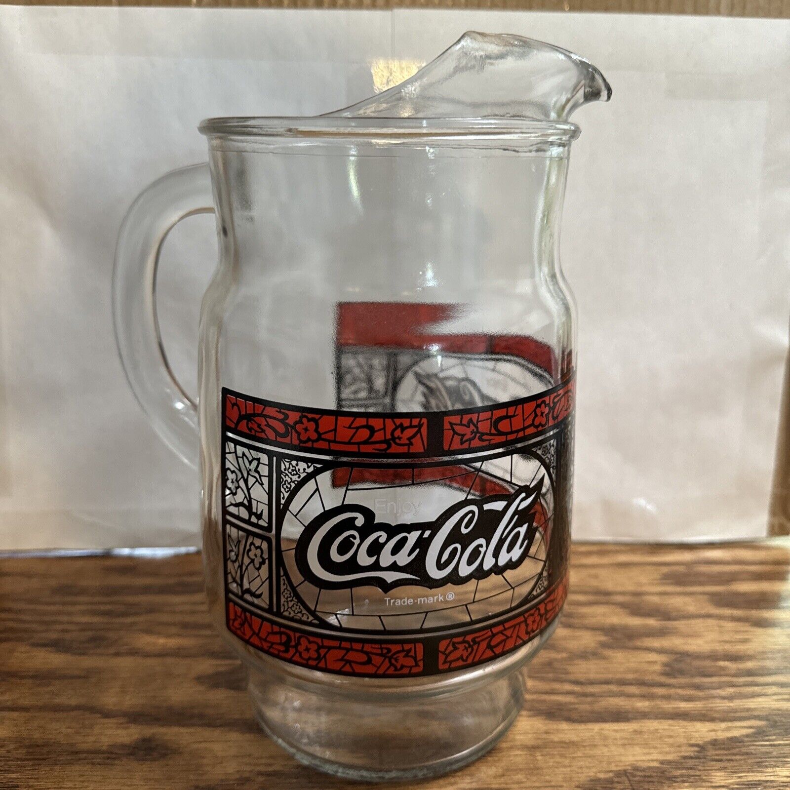 Vintage 1970s 9-Inch Coca-Cola Pitcher Stained-Glass Design