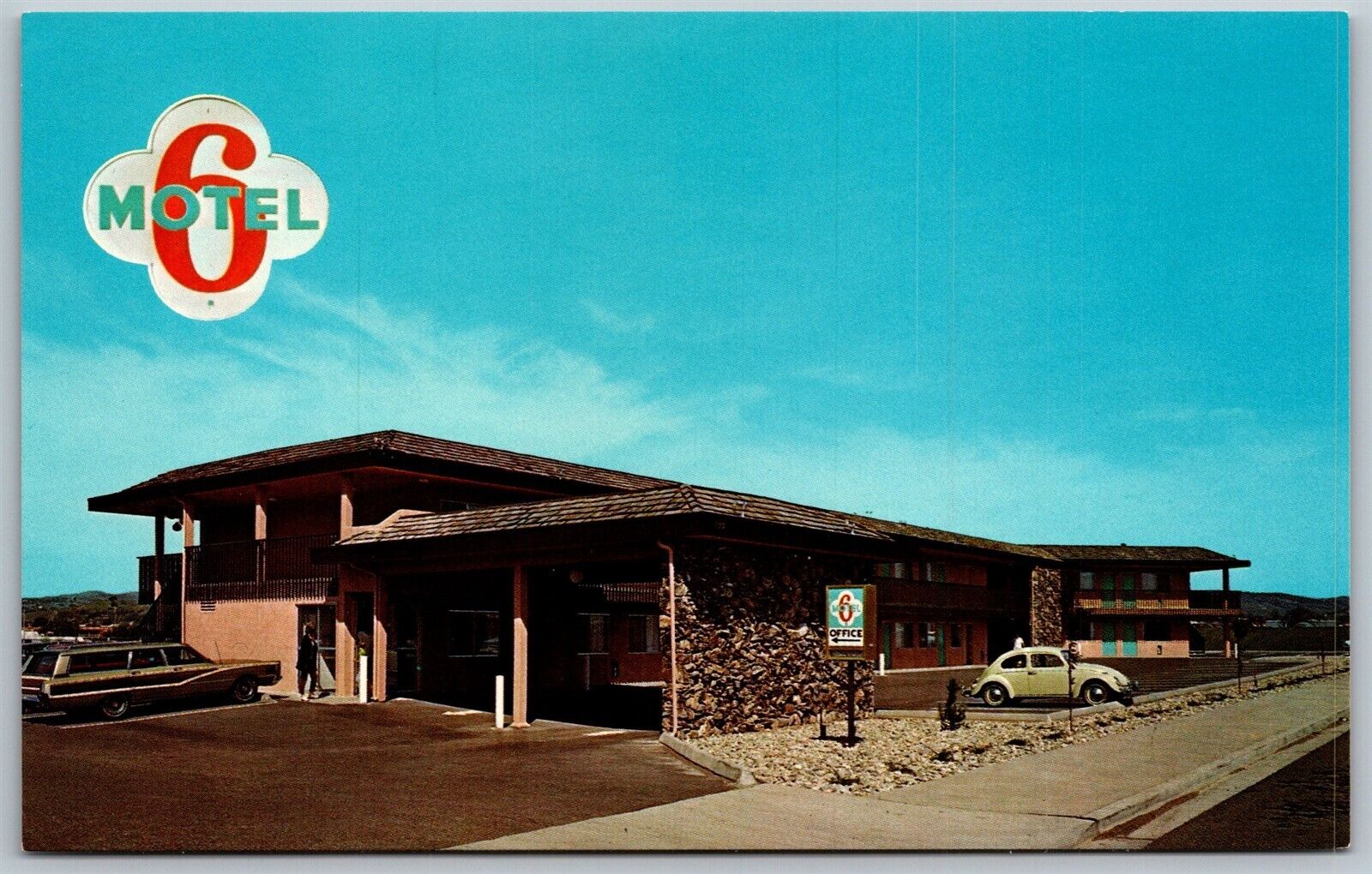 Vtg Buellton California CA Motel 6 Old Volkswagen Bug Old Chrome Card Postcard