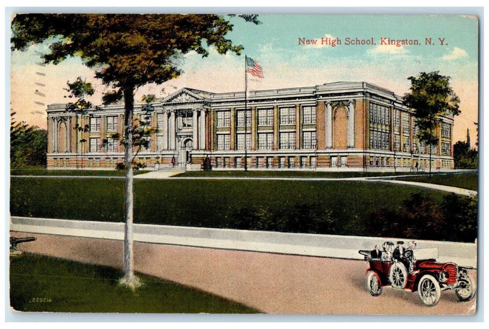 c1915 New High School Exterior View Building Kingston New York Vintage Postcard