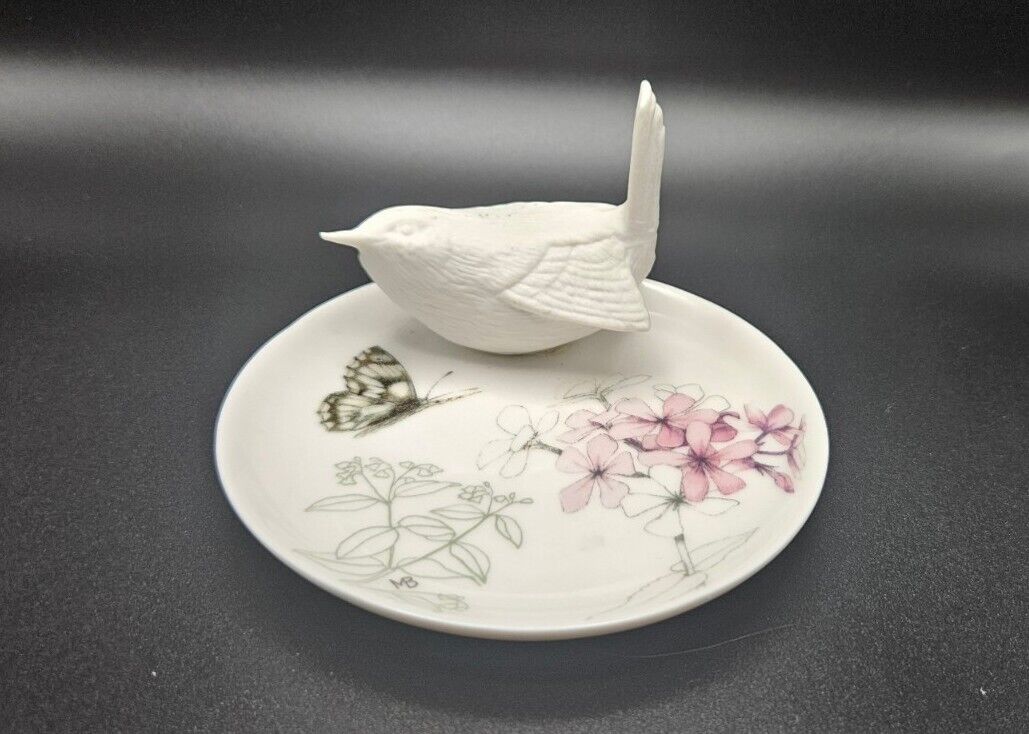 Hallmark Trinket Dish Marjolein Bastin Applied Bird w/ Butterfly & Floral Decor