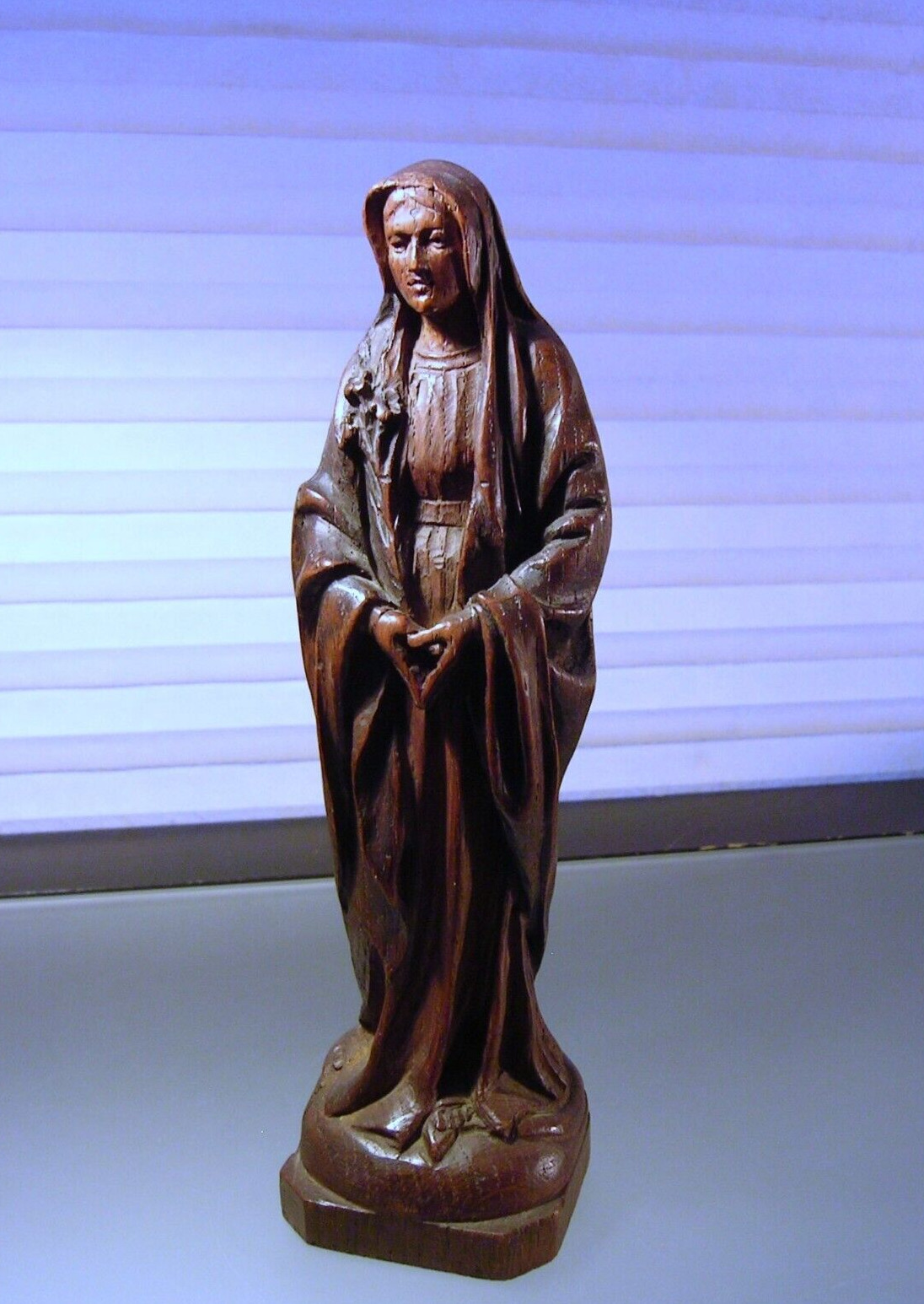 Antique Madonna Virgin Mary Hand Carved Wood Statue 8.5”