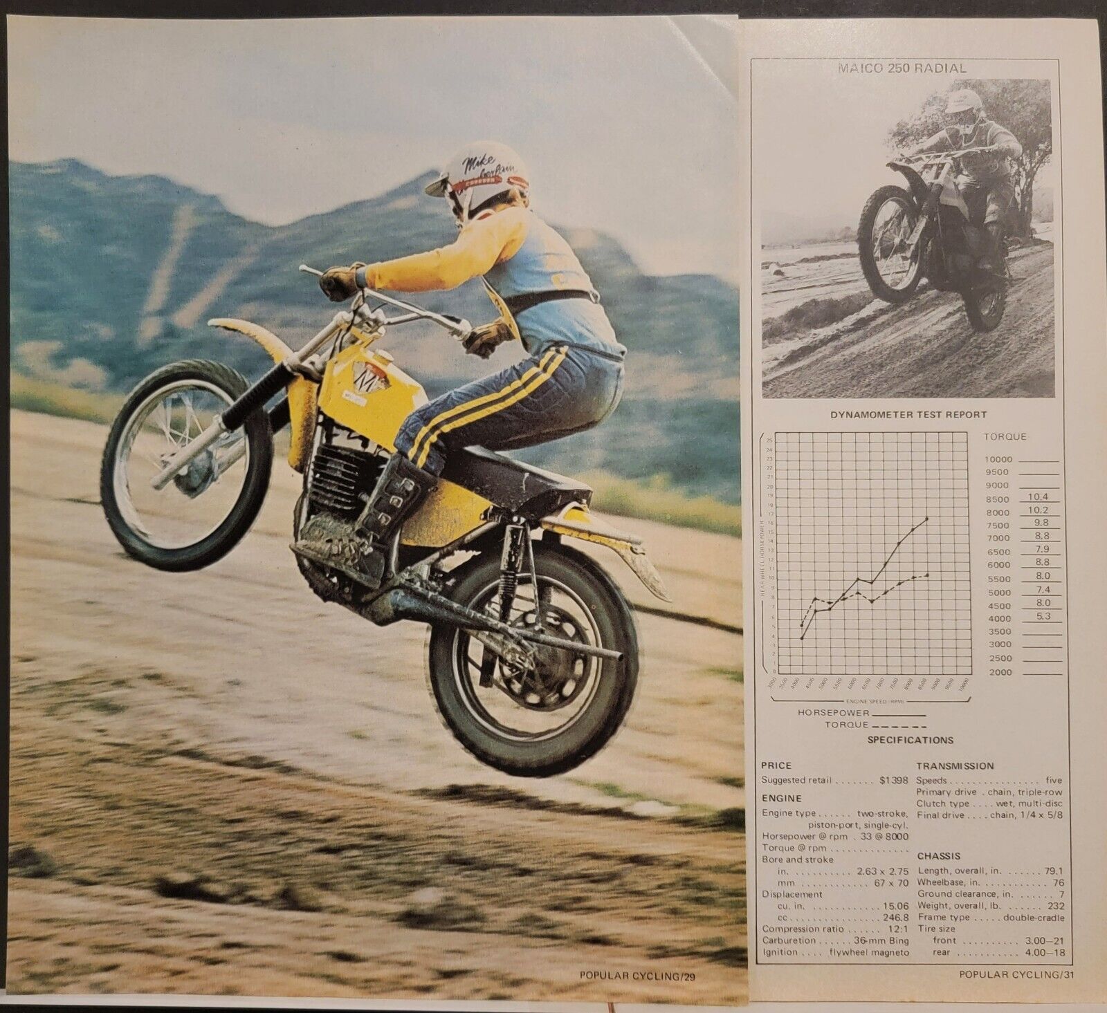1973 2p Maico 250 Radial Pin Up with specs