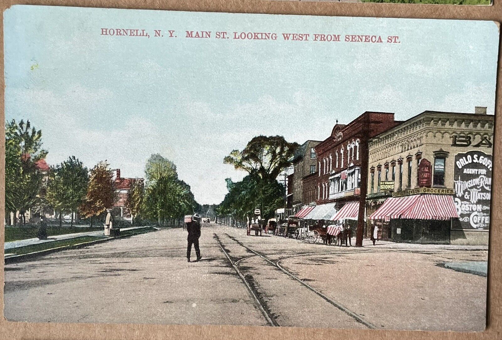 1912 Hornell NY, Main Street, West Seneca Street, Steuben County, Postcard