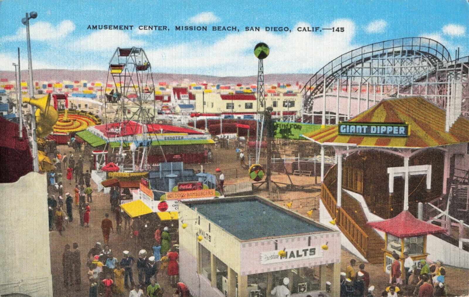 Amusement Park Mission Beach San Diego CA Linen Vintage Postcard OO6