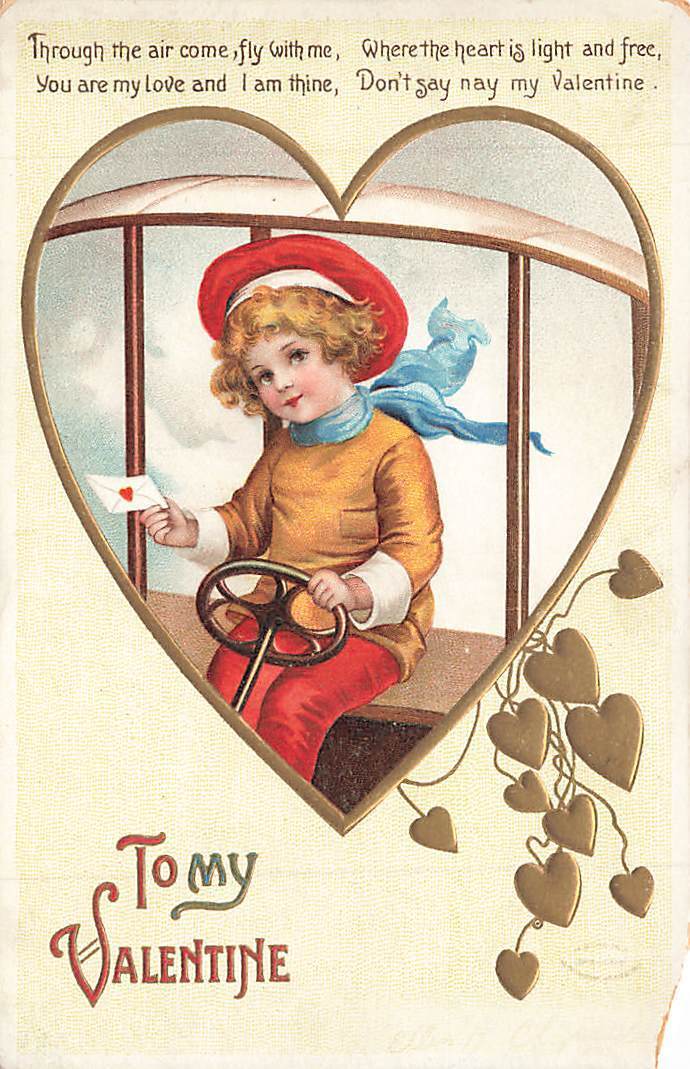 c1910 Child Pilot Airplane Delivering Mail Germany Valentines Day P418