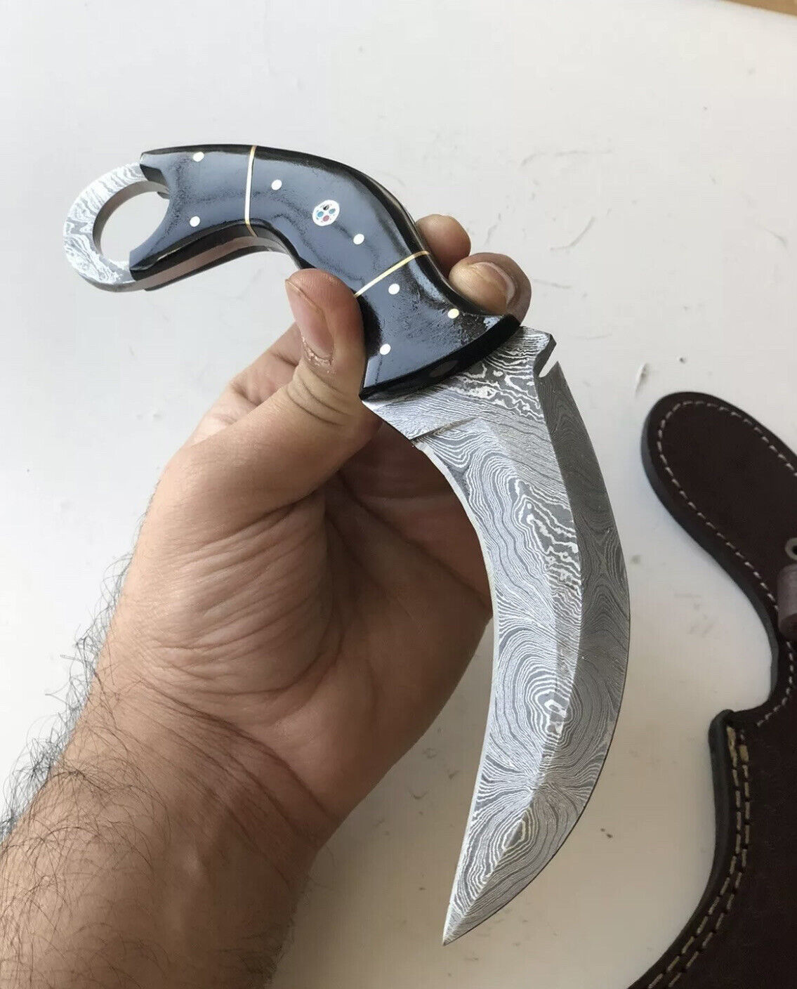 Custom Damascus KARAMBIT Knife Full Tang CLAW Fixed Blade Hunting SURVIVAL EDC