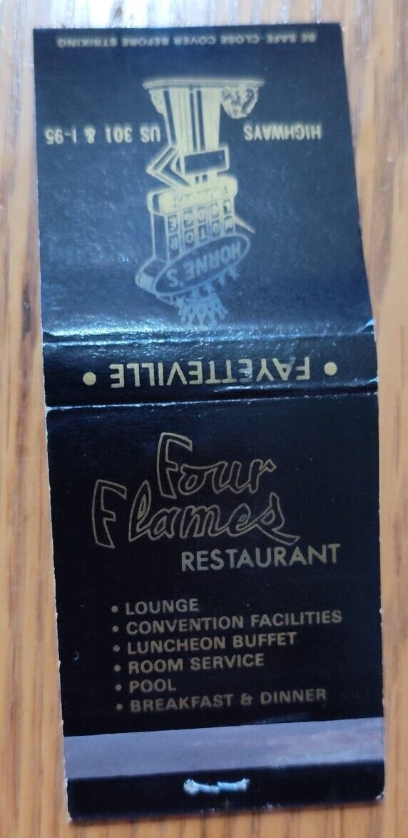 Horne\'s Four Flames Restaurant Fayetteville NC Matchbook Cover 12 of 20 Matches