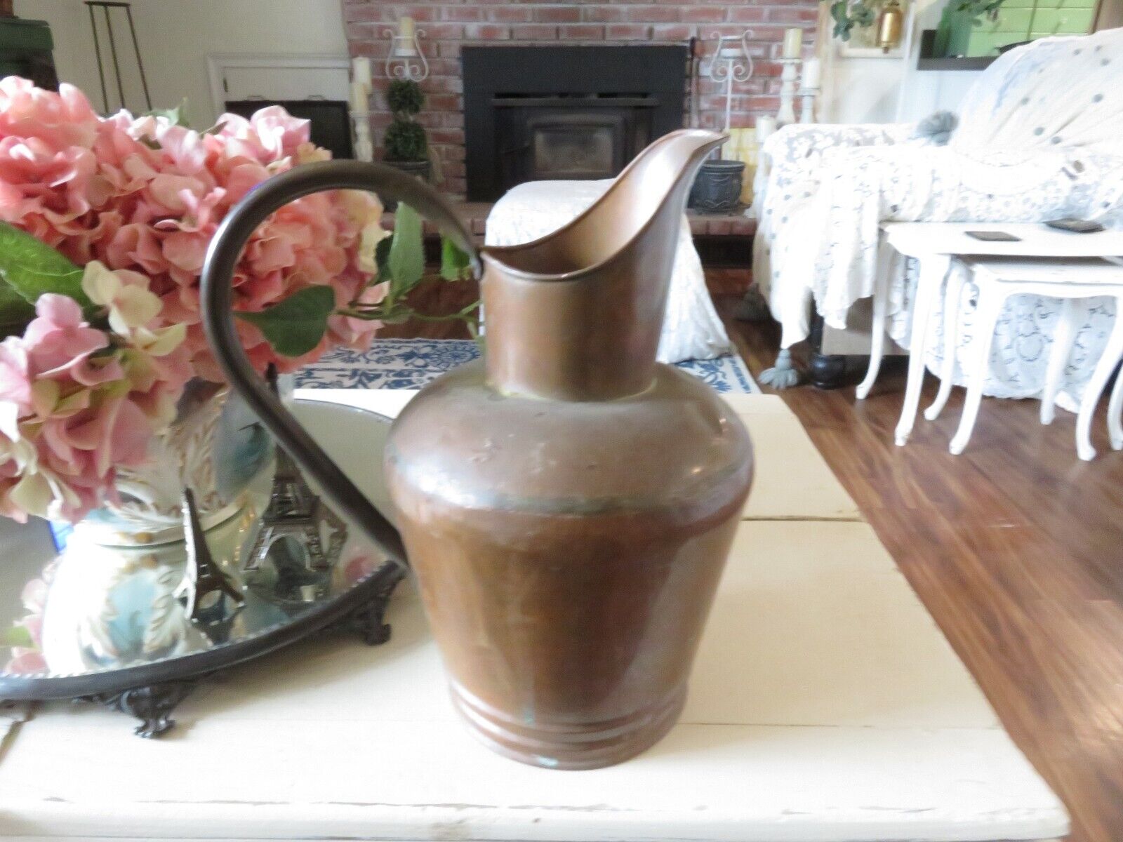 Large Antique Arts & Crafts style Hand Hammered Copper Pitcher Vessel