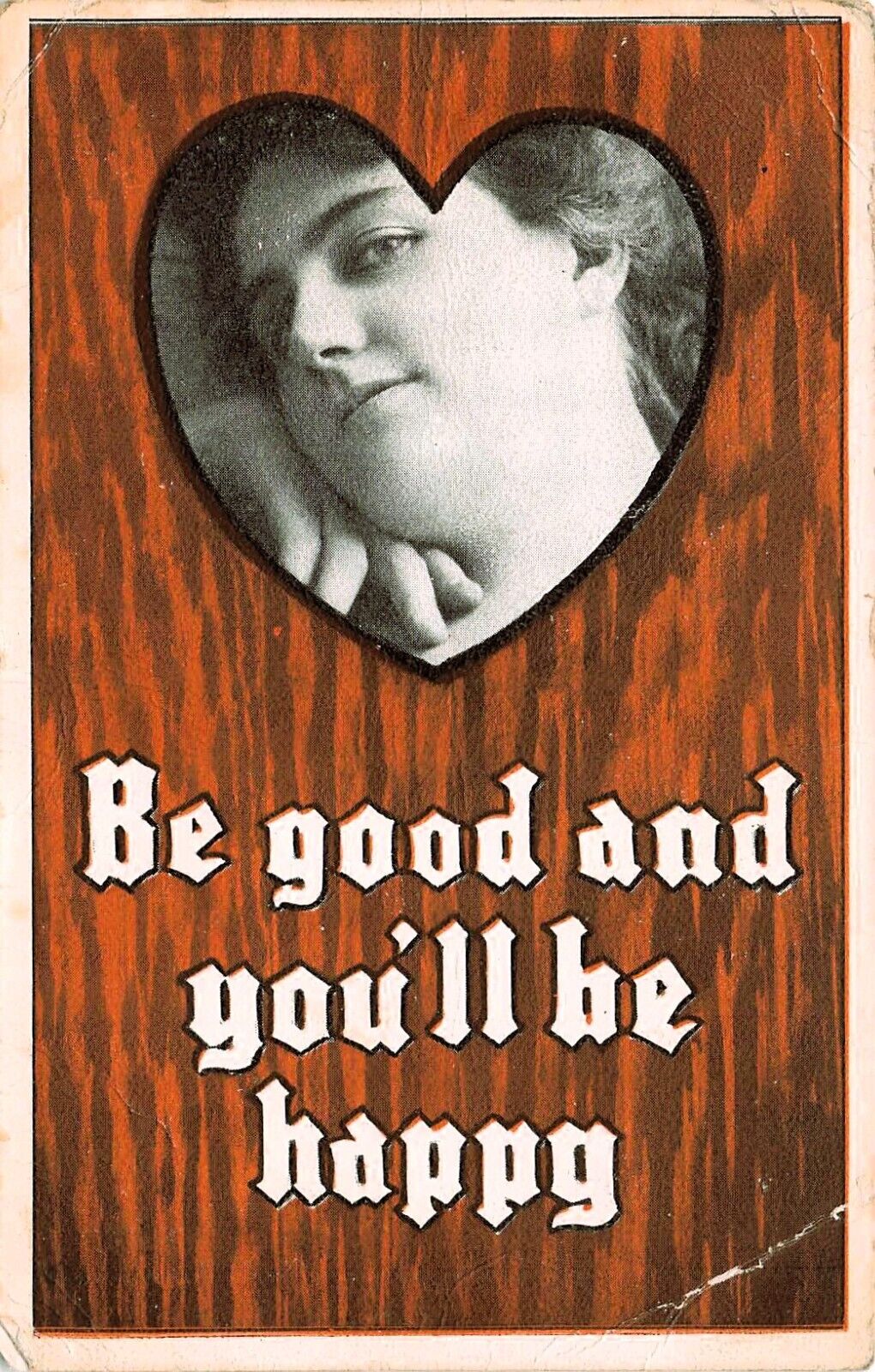 Funny Valentines Card Heart Flirty Girl Wood grain Background Vtg Postcard E17
