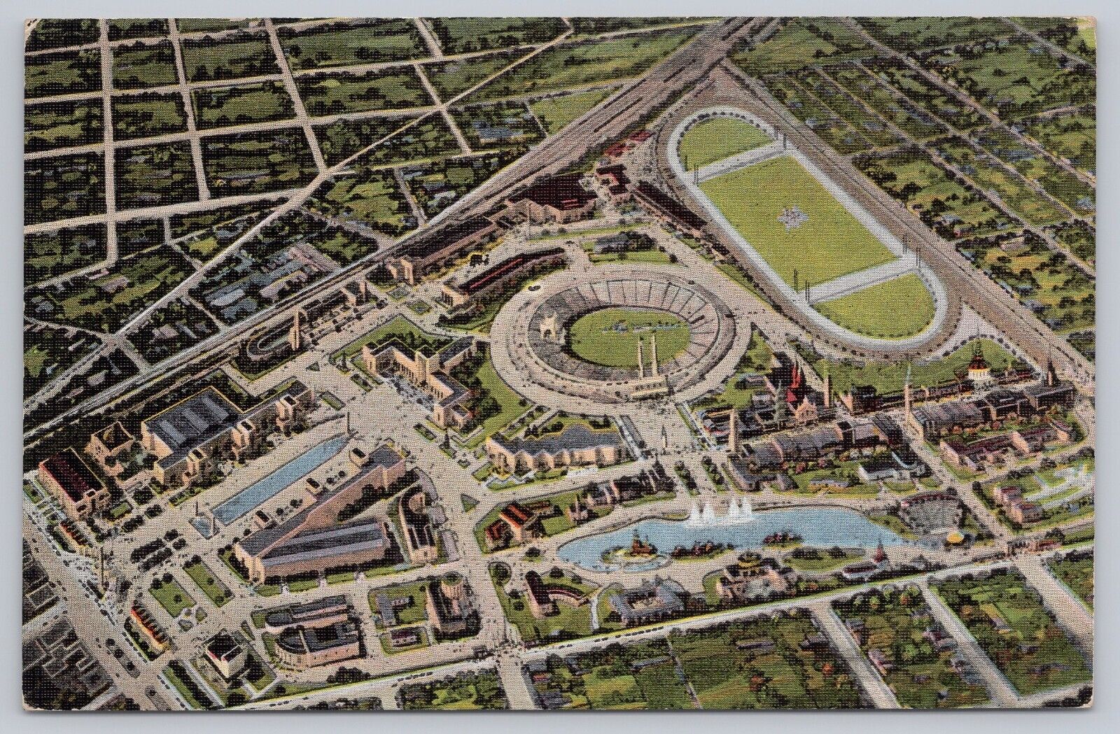 1936 Dallas Texas Centennial Exposition Linen Postcard Stadium Track