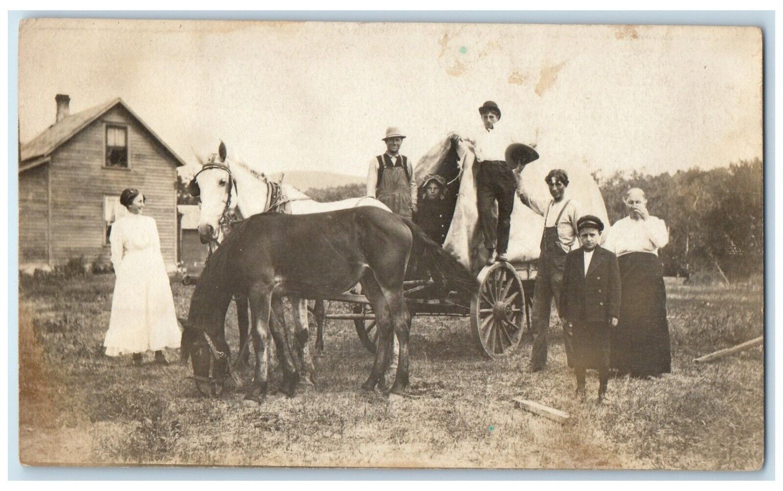 c1910\'s Horses And Wagon Family House Scene Unposted Antique RPPC Photo Postcard