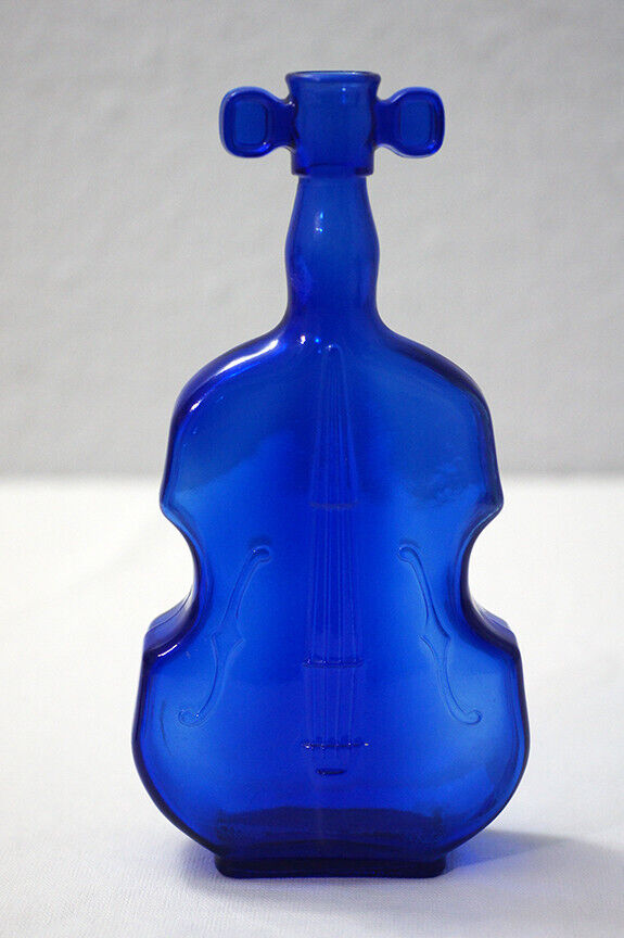 Vintage Bass Cello Violin Shaped Glass Bottle Cobalt Blue Stamp #2 Music Gift