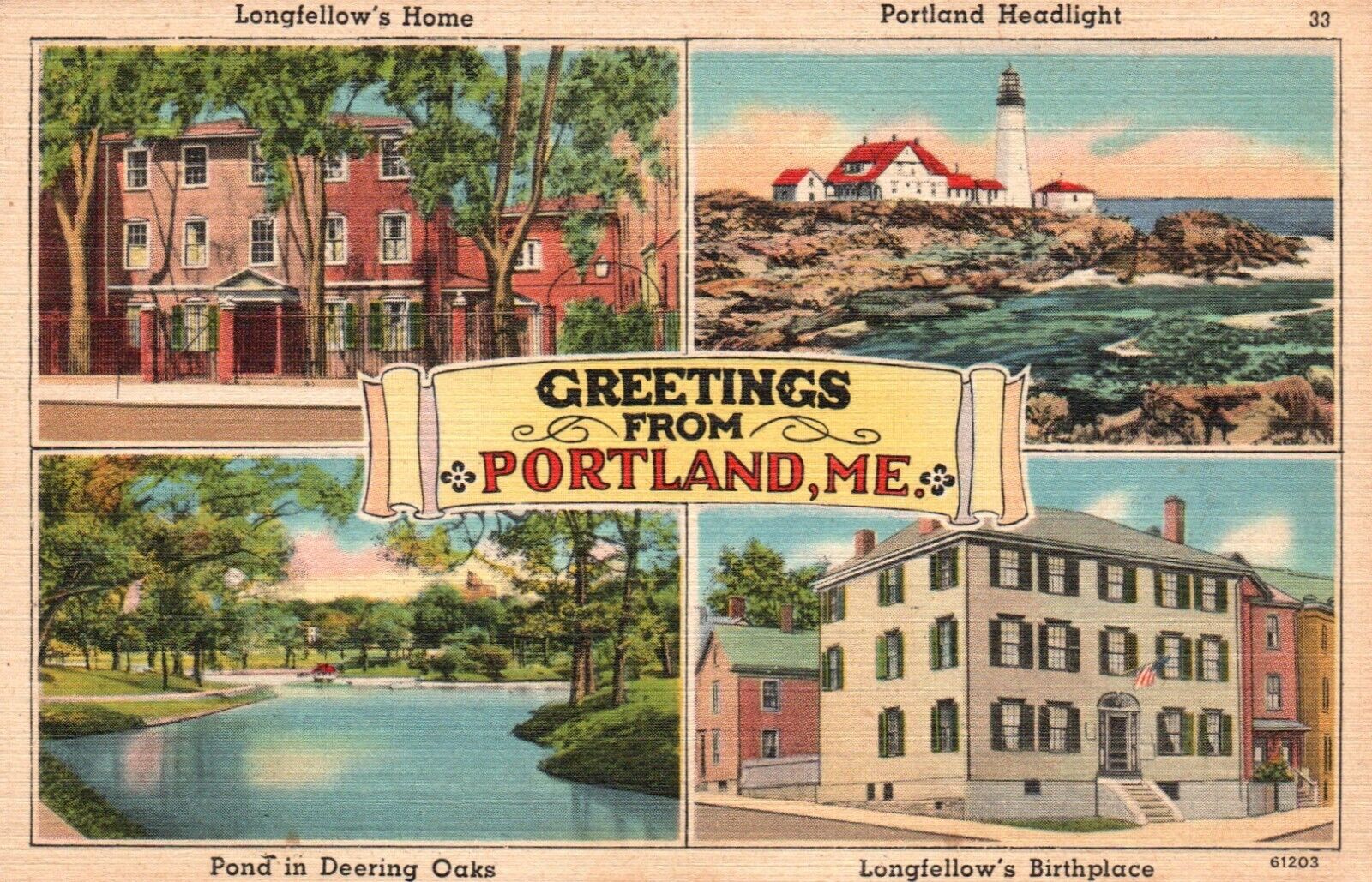 Postcard ME Greetings from Portland Maine Multi View Linen Vintage PC e3915