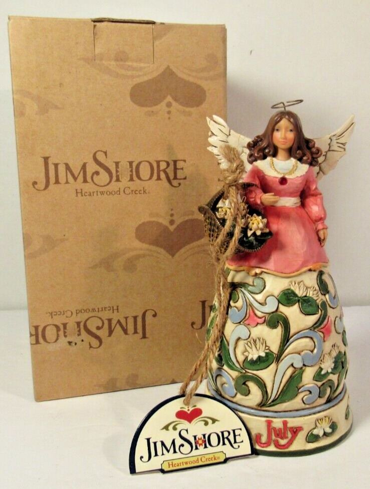 Jim Shore Heartwood Creek July Angel Figurine 4012556 Ruby, Water Lily 2008 New