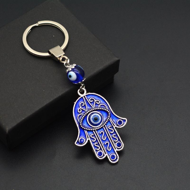 Retro Lucky Blue Evil Eye Sliver Bead Keychain Keyring Key Women Men Amulet Gift
