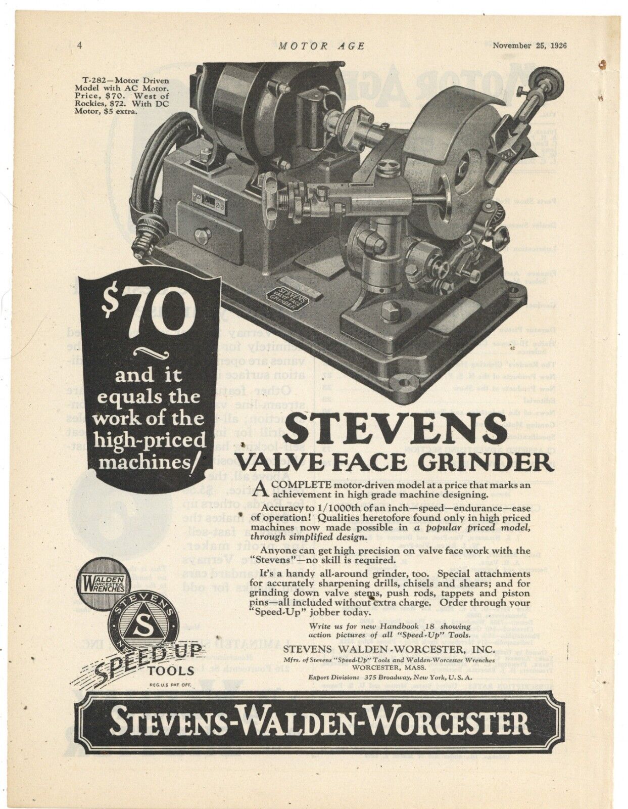 1926 Stevens Walden Worcester Co. Ad: Universal Wheel Puller, Model T-152 Pic