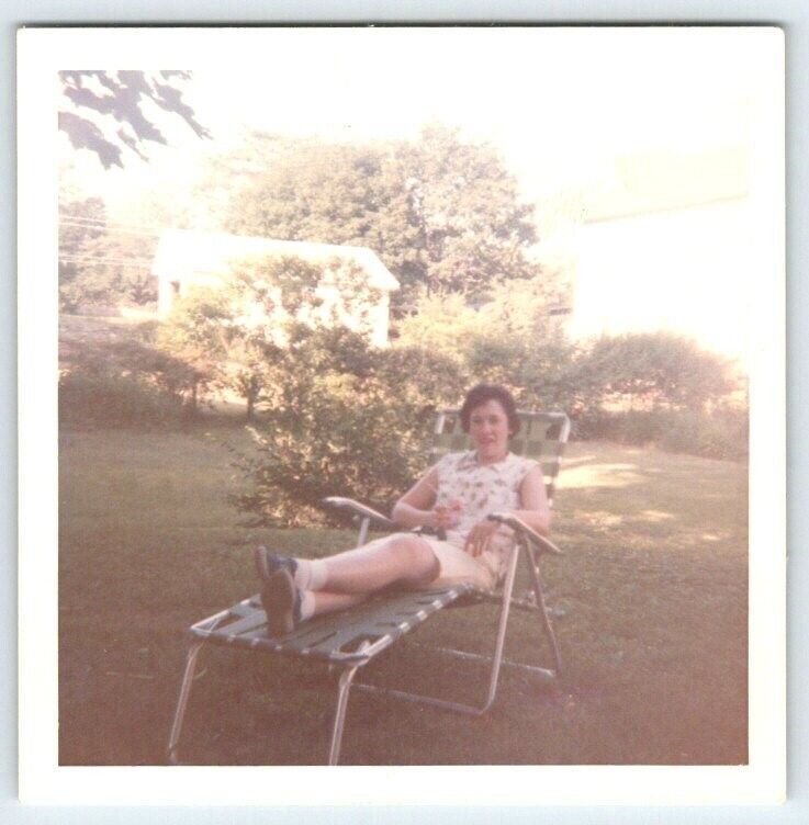 Vintage Photo Woman Relaxing On Lawn Chair 1960\'s Found Art DST22