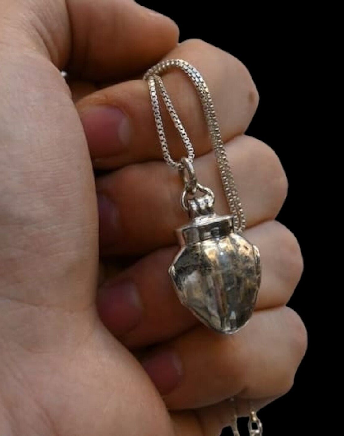 Rare Egyptian Antique Amulet Of heart Silver Pendant & Silver Chain 925 Karat