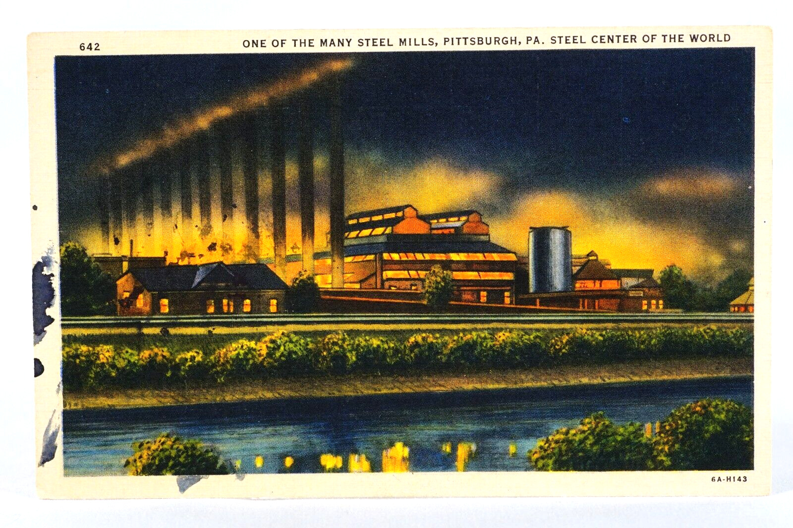 Steel Mill Pittsburgh PA Vintage Postcard Smoke Stacks Steel Center Of The World