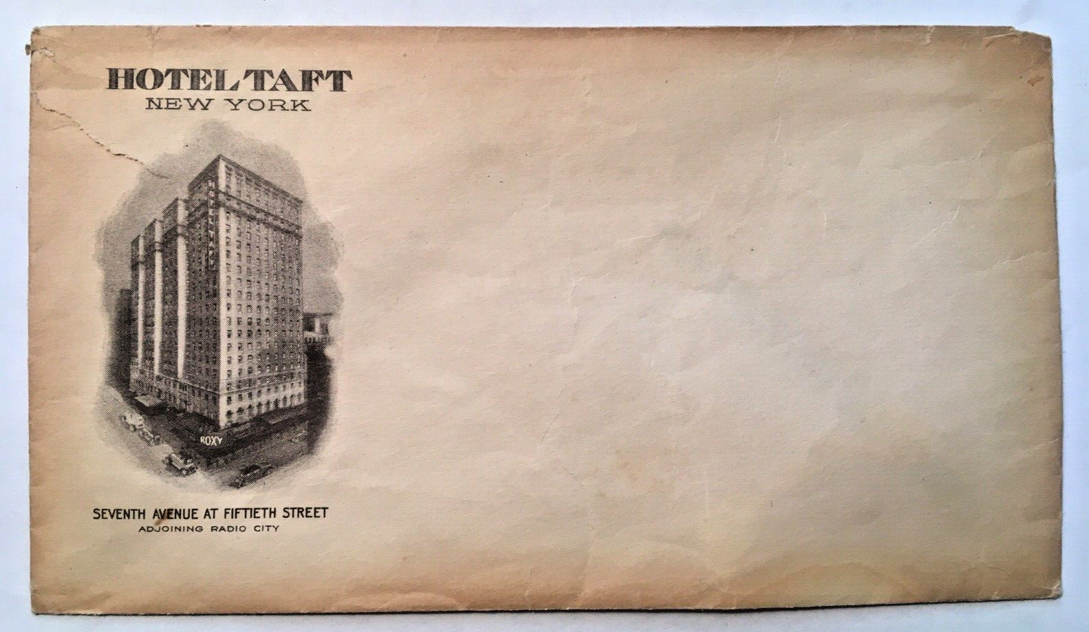 Vintage Envelope Letterhead Hotel Taft Cachet New York Radio City c1920\'s