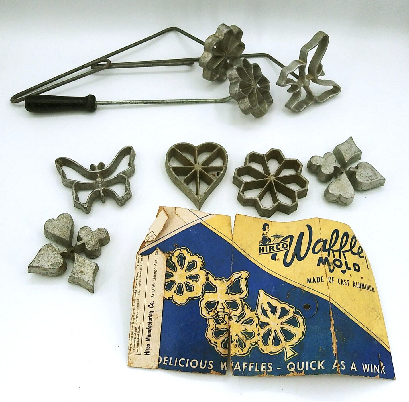 Vintage 11 pc Rosette Iron Set with 3 Handles 3 Shapes Waffle Molds Cake Cookie