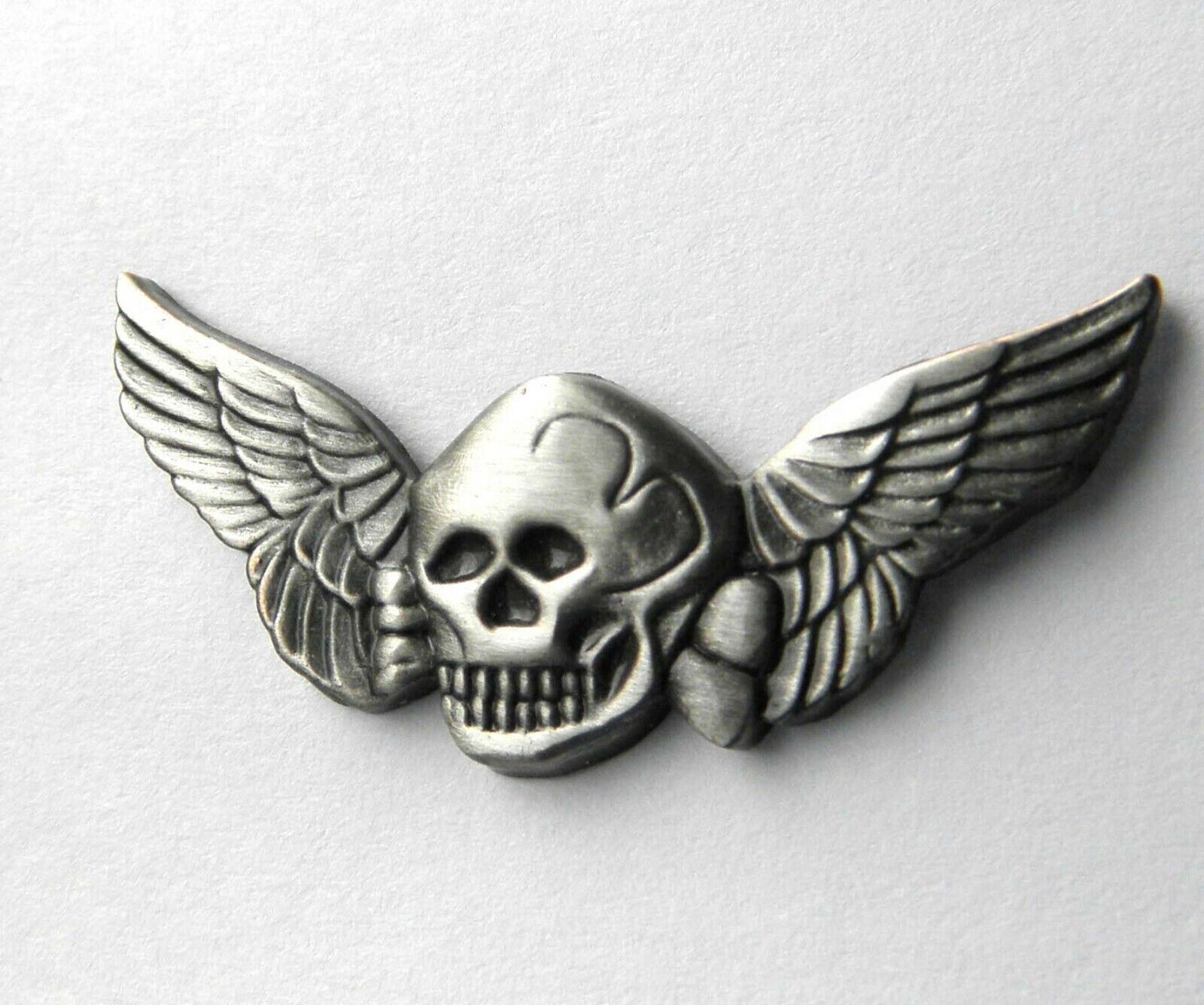 Skull Death Wings Biker Pewter Hat Jacket Lapel Pin 1.25 inches