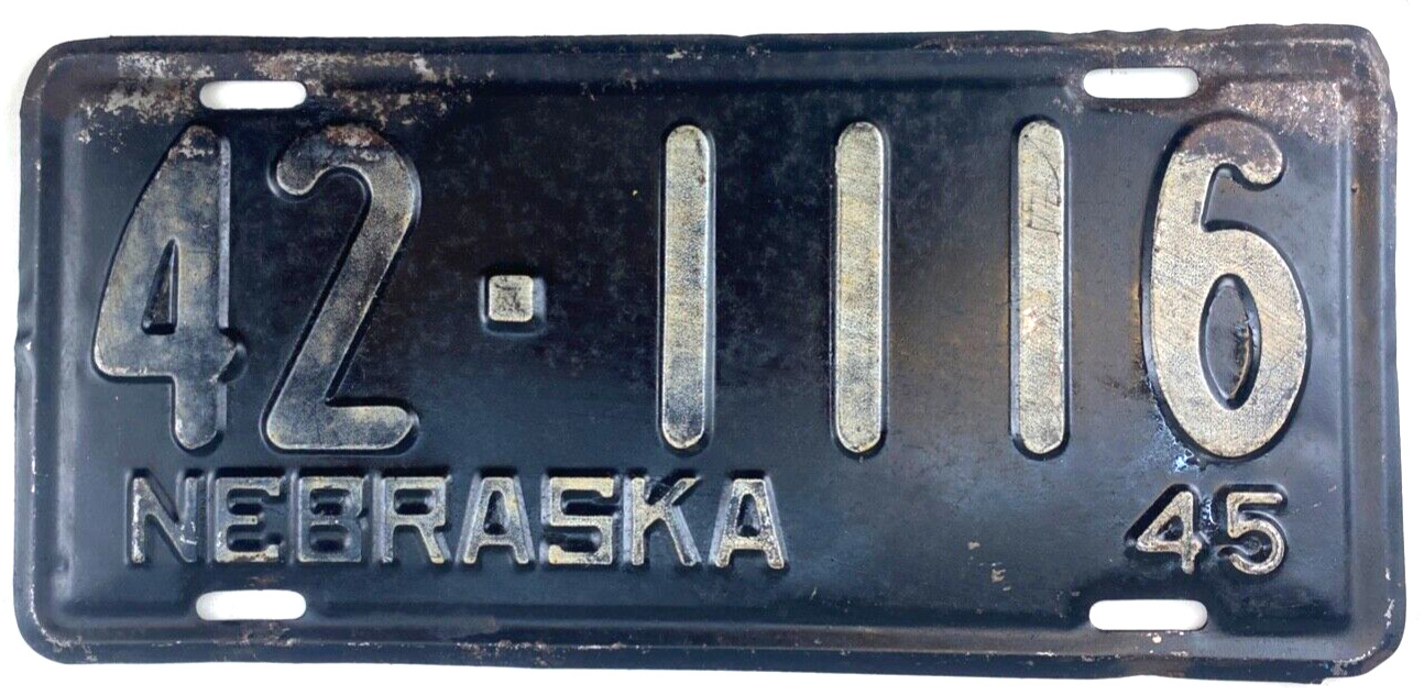 Nebraska 1945 License Plate Man Cave Vintage Garage Decor Nuckolls Co Collector