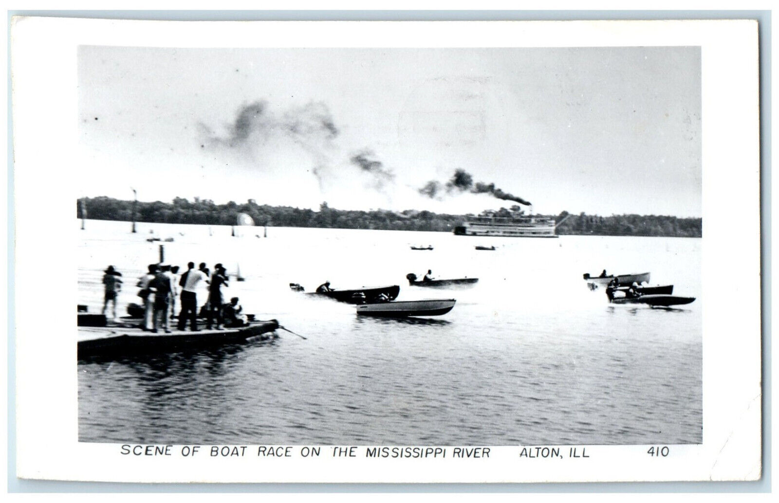 Alton IL RPPC Photo Postcard Scene of Boat Race on the Mississippi River 1966