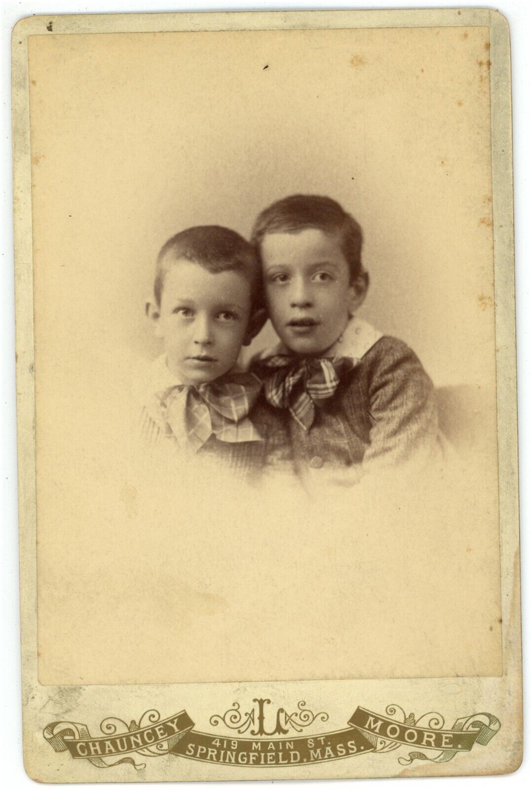 Antique Circa 1880s Cabinet Card C. Moore Affectionate Brothers Springfield, MA