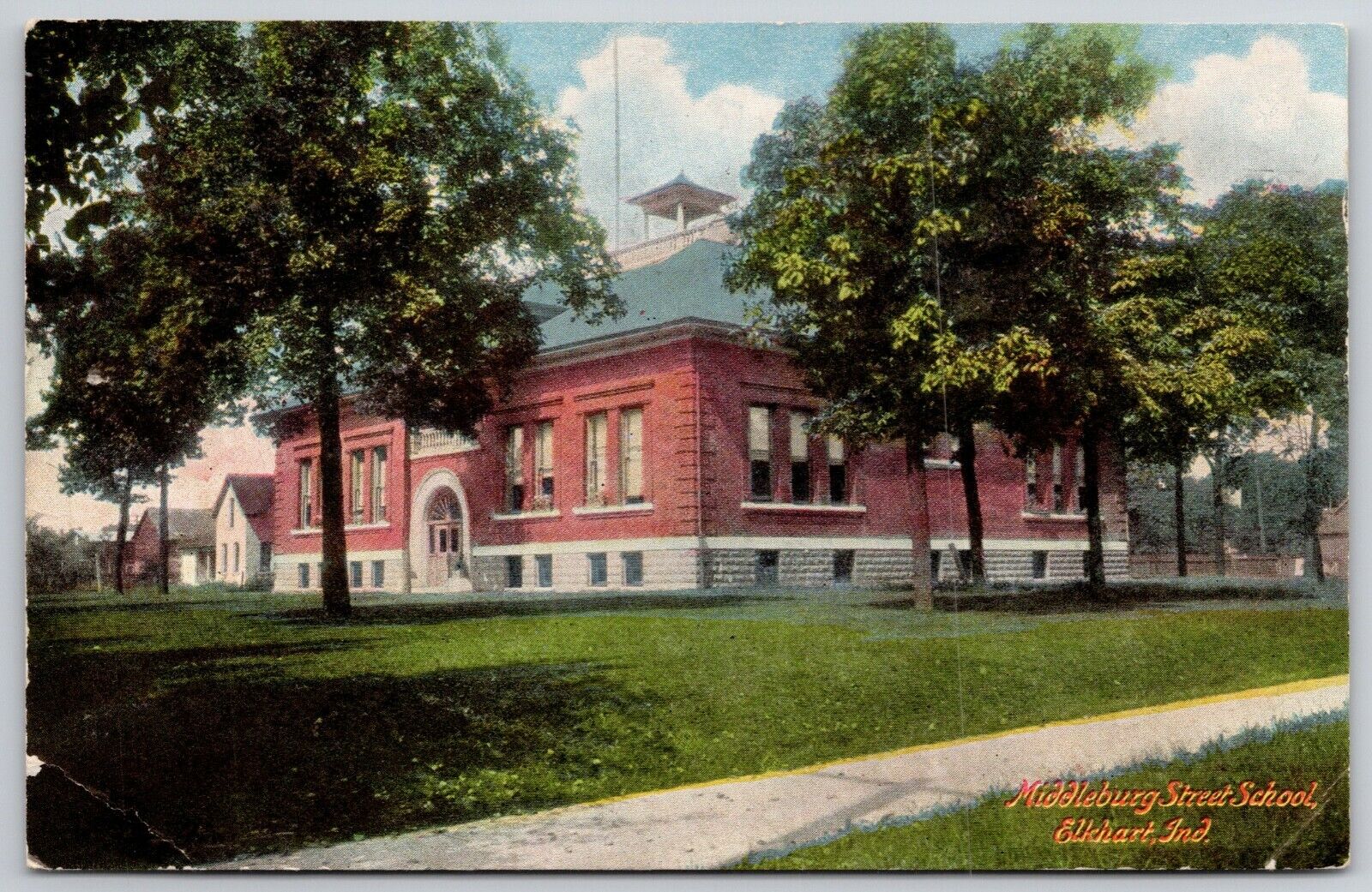 Elkhart Indiana~Middleburg Street School~Neighborhood Homes~1908 Postcard