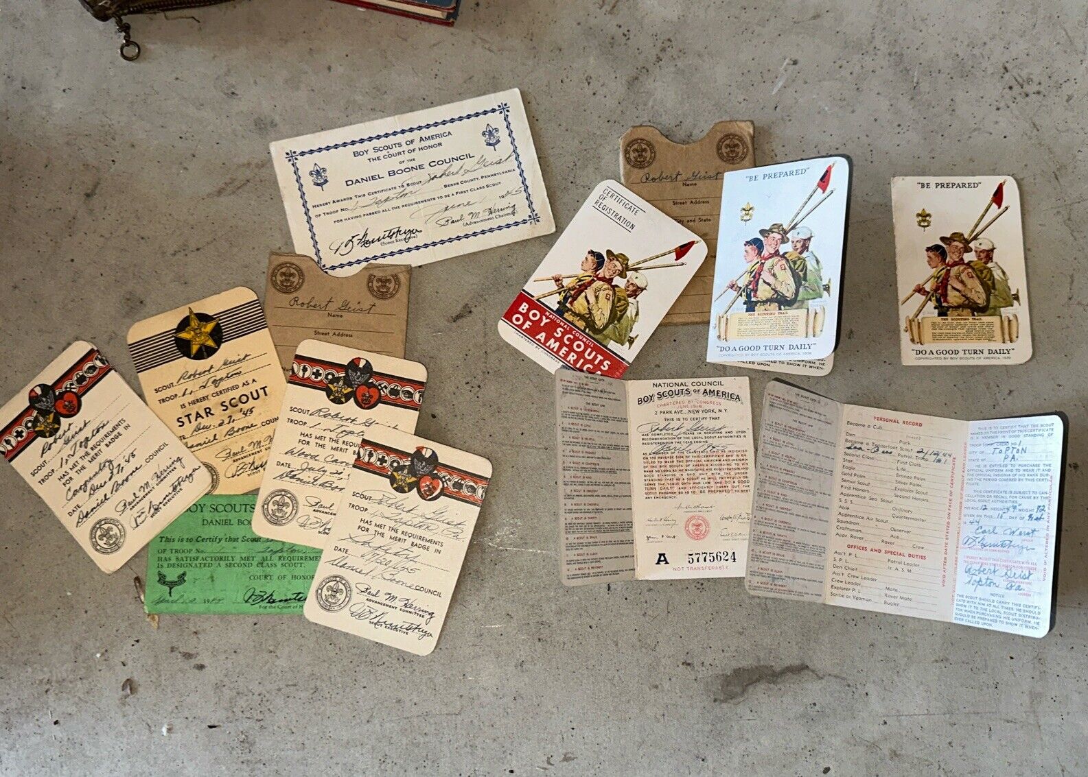 ORIGINAL 1940s BOYSCOUT RANK CARD LOT ( EARNED BY One SCOUT)