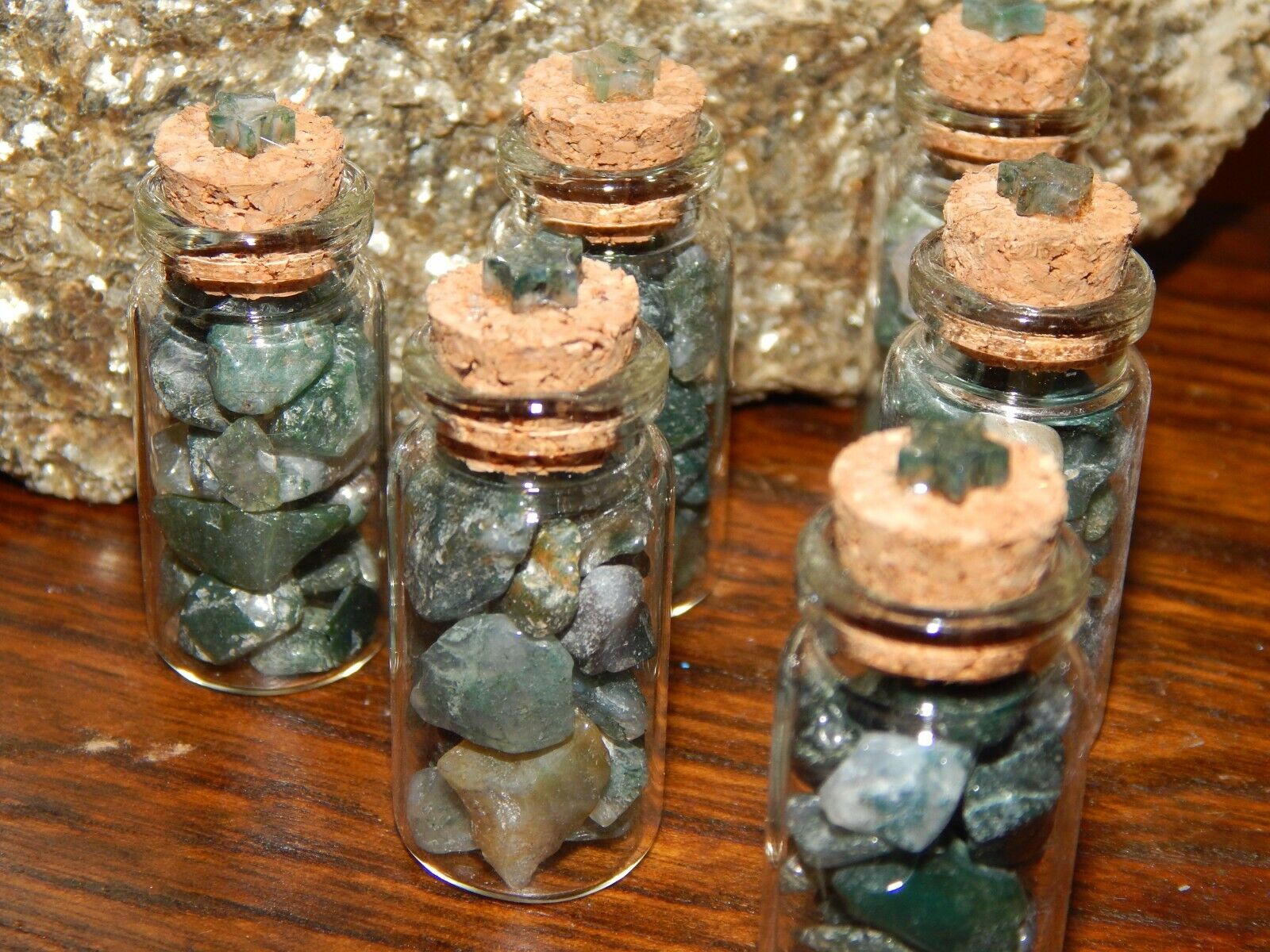 Genuine GREEN MOSS AGATE Tumbled Chips Jar - Genuine Green Moss Agate Crystals -