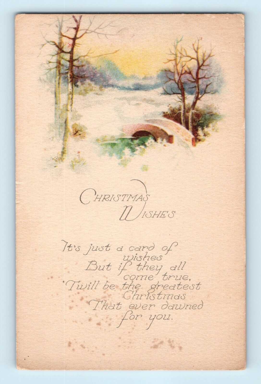 Christmas Wishes Peaceful View River & Bridge Poem Postcard C3