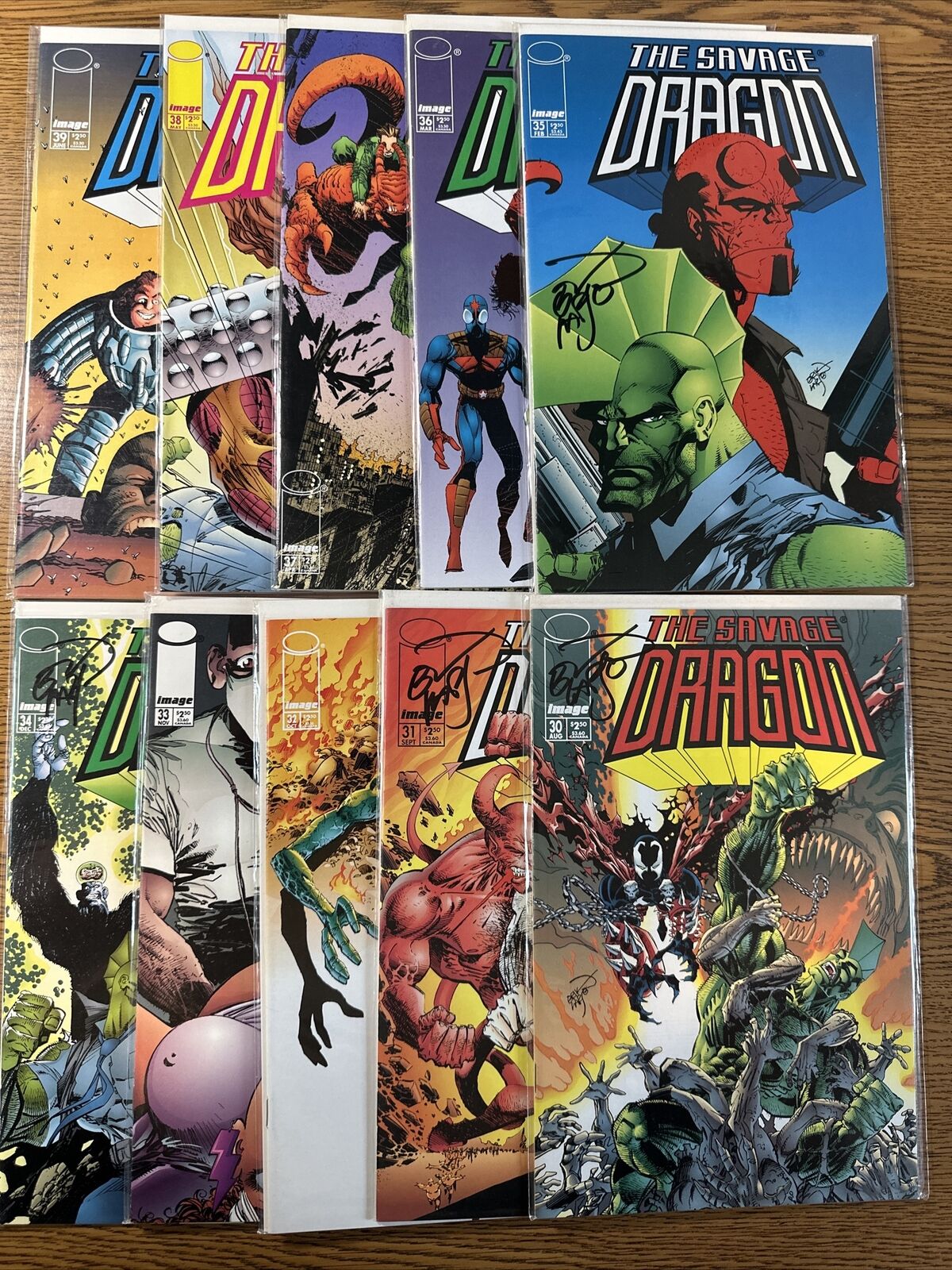 The Savage Dragon #30 31 32 33 34 35 36 47 38 39 Lot Image 5x Signed By Larson