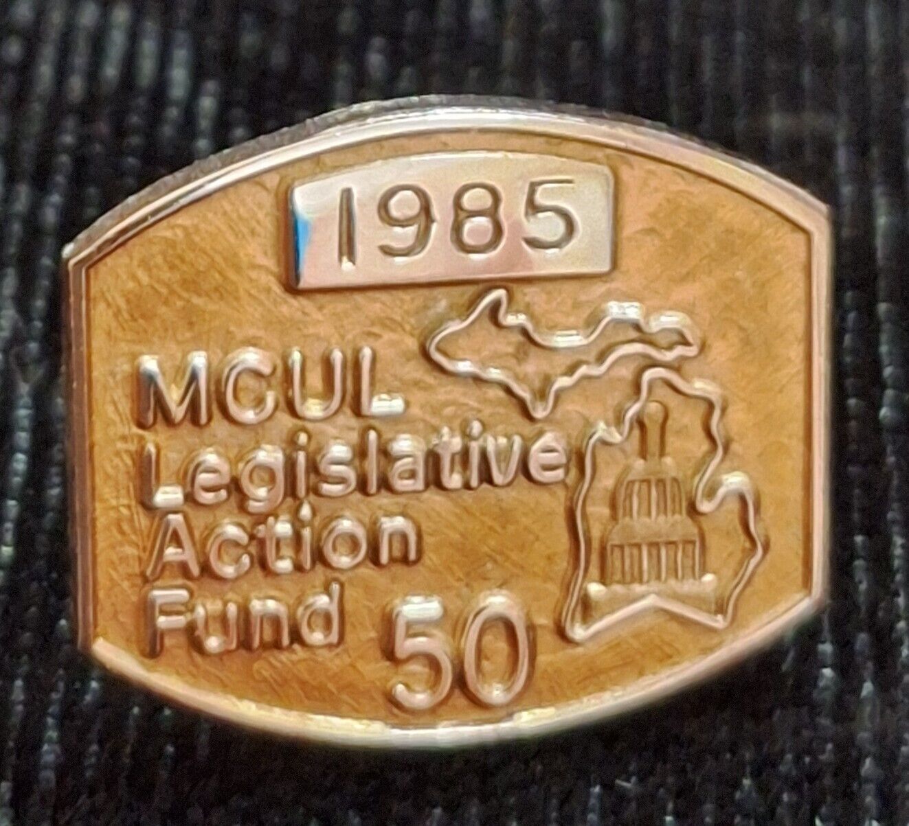 1985 MICHIGAN CREDIT UNION LEAGUE MCUL LEGISLATIVE ACTION FUND 50 LAPEL PIN