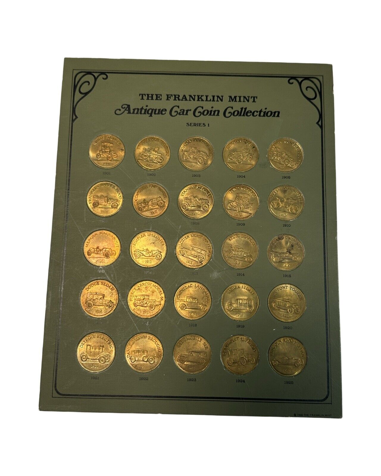 The Franklin antique car coin collection series one. Plus Book 1968