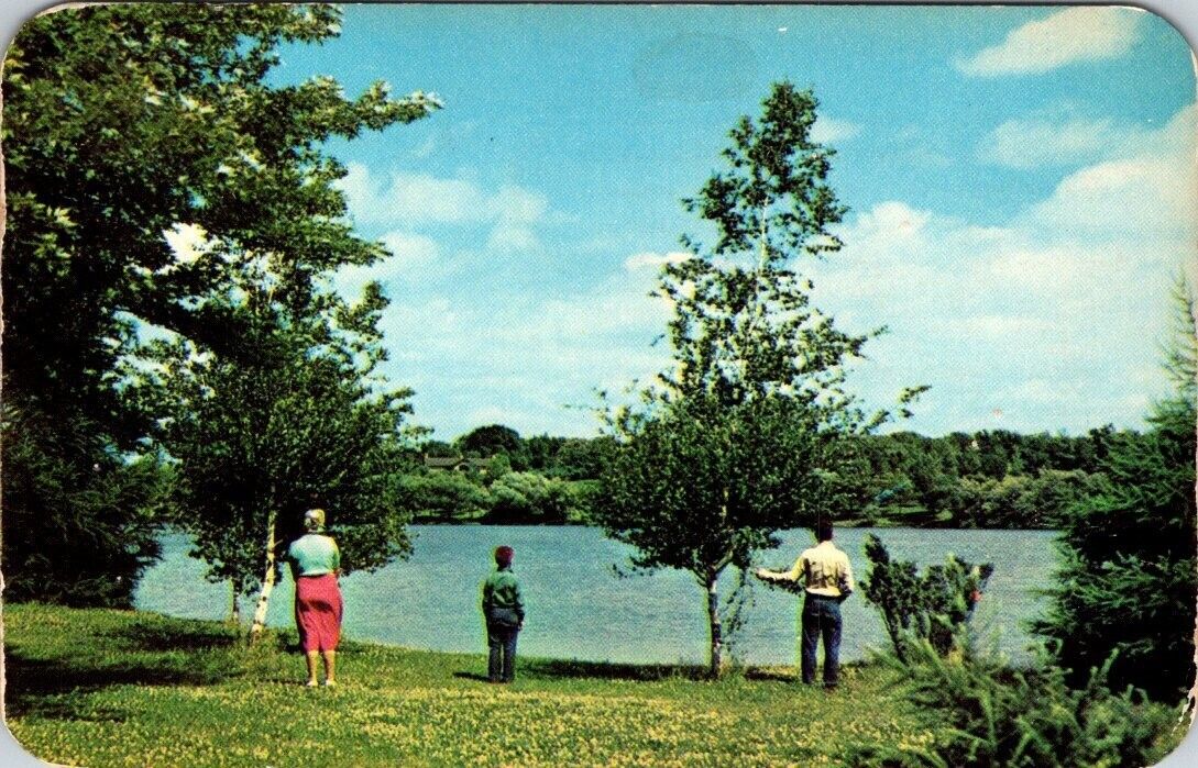 Rockford Illinois Lake Scene 1954 Posted Vintage Chrome Postcard A86