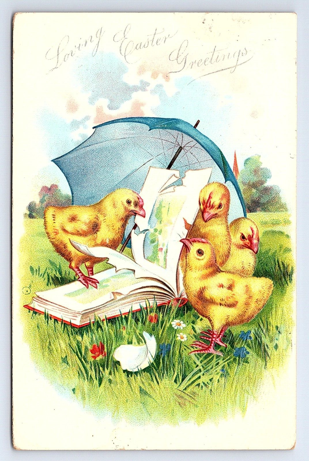 Postcard Loving Easter Greetings Chicks Reading Book Raphael Tuck & Sons