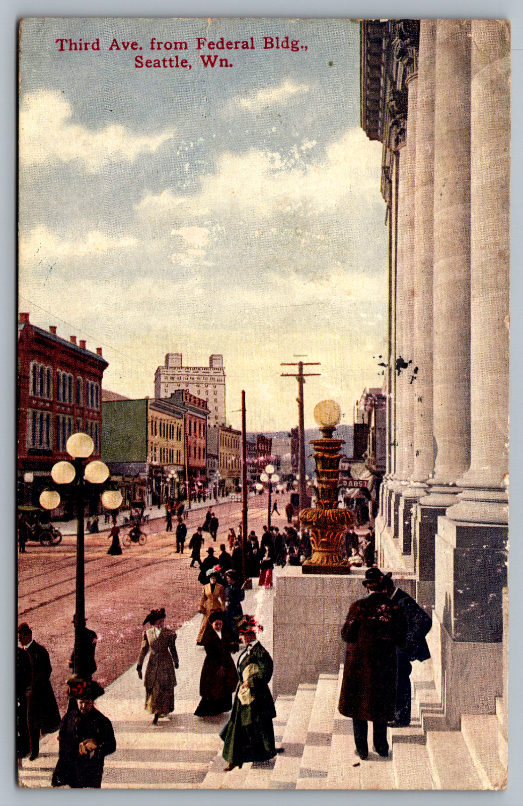Postcard Third Avenue from Federal Building Seattle Washington Posted 1909