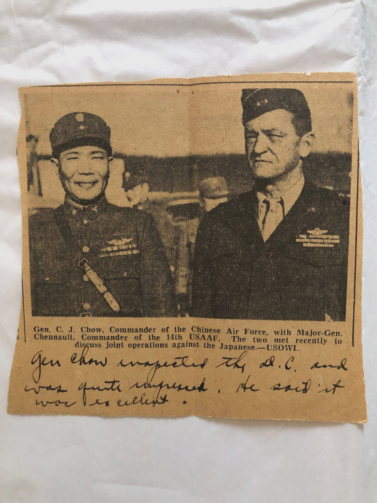 Major General Claire L. Chennault & General C.J. Chow Operation Against Japan