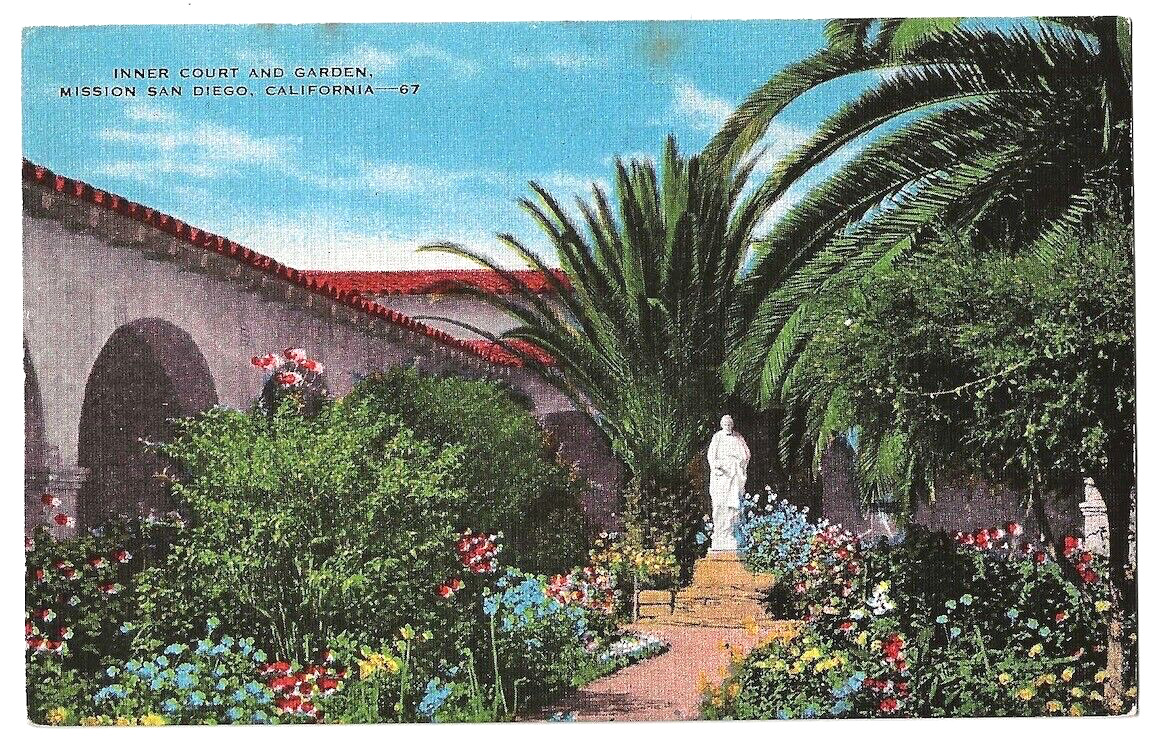 San Diego California c1940's Mission Church Inner Court, Garden