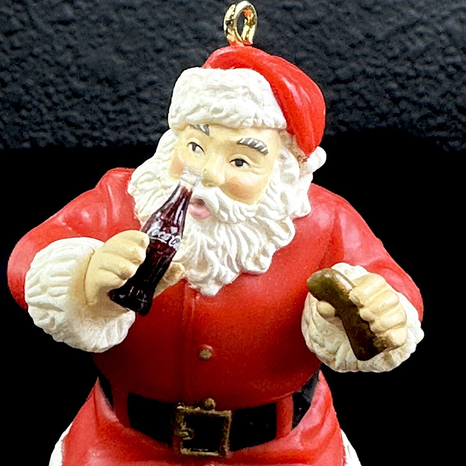 Vintage 1965 Coca-Cola Holiday Christmas Ornament Santa Holding Bottle 3” RARE