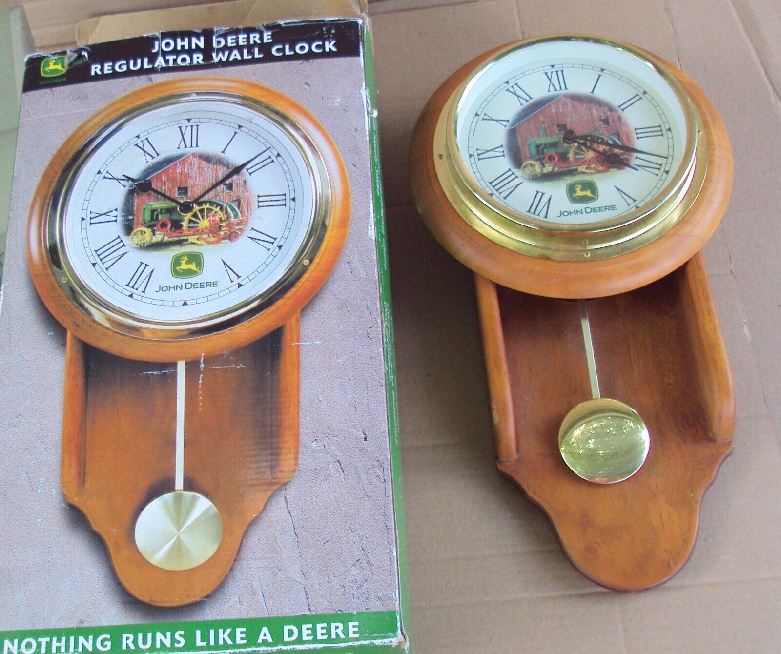 Working John Deere Wooden Pendulum QUARTZ Regulator Wall Clock 04013