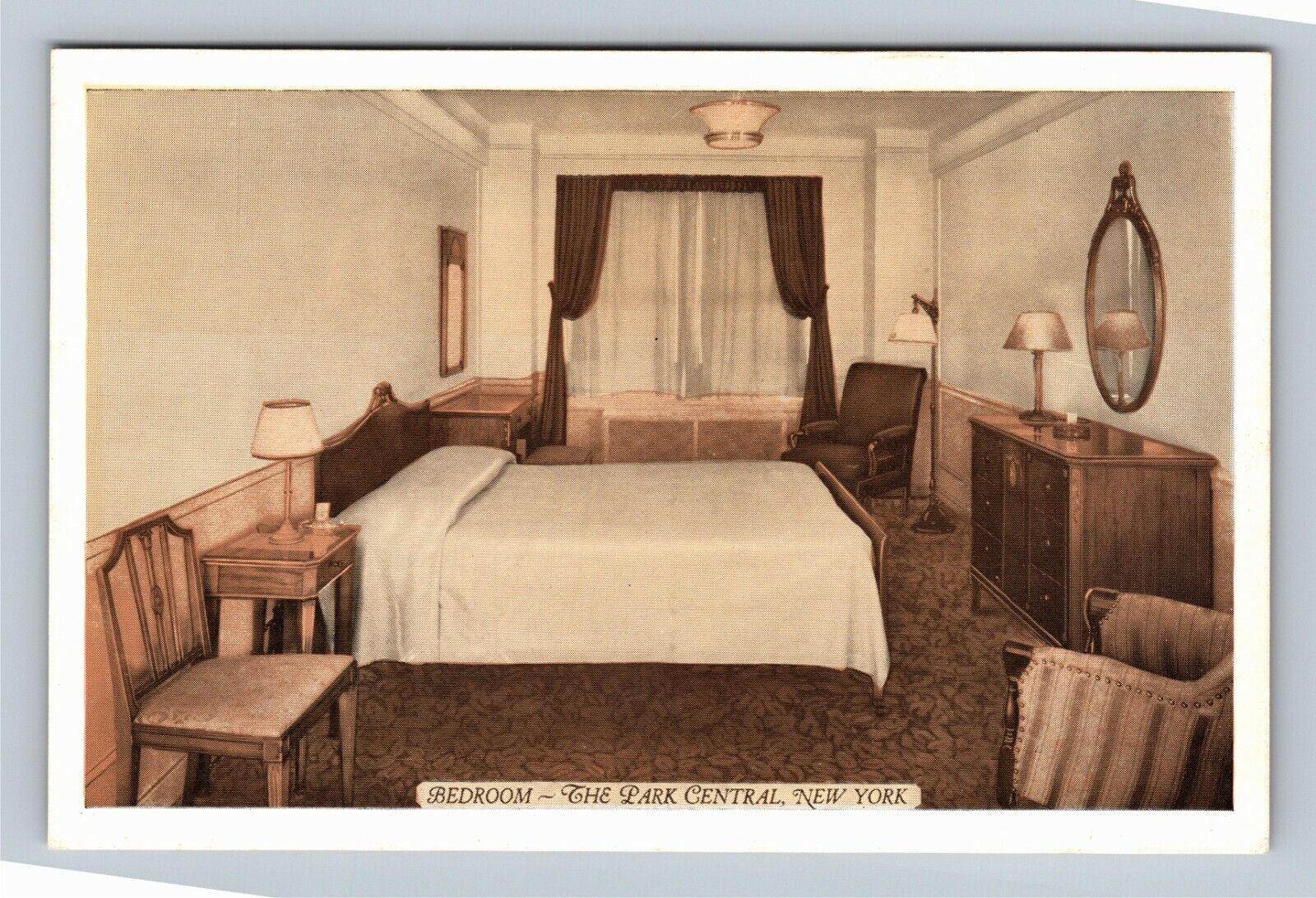 New York City NY, Bedroom, The Park Central, New York Vintage Postcard