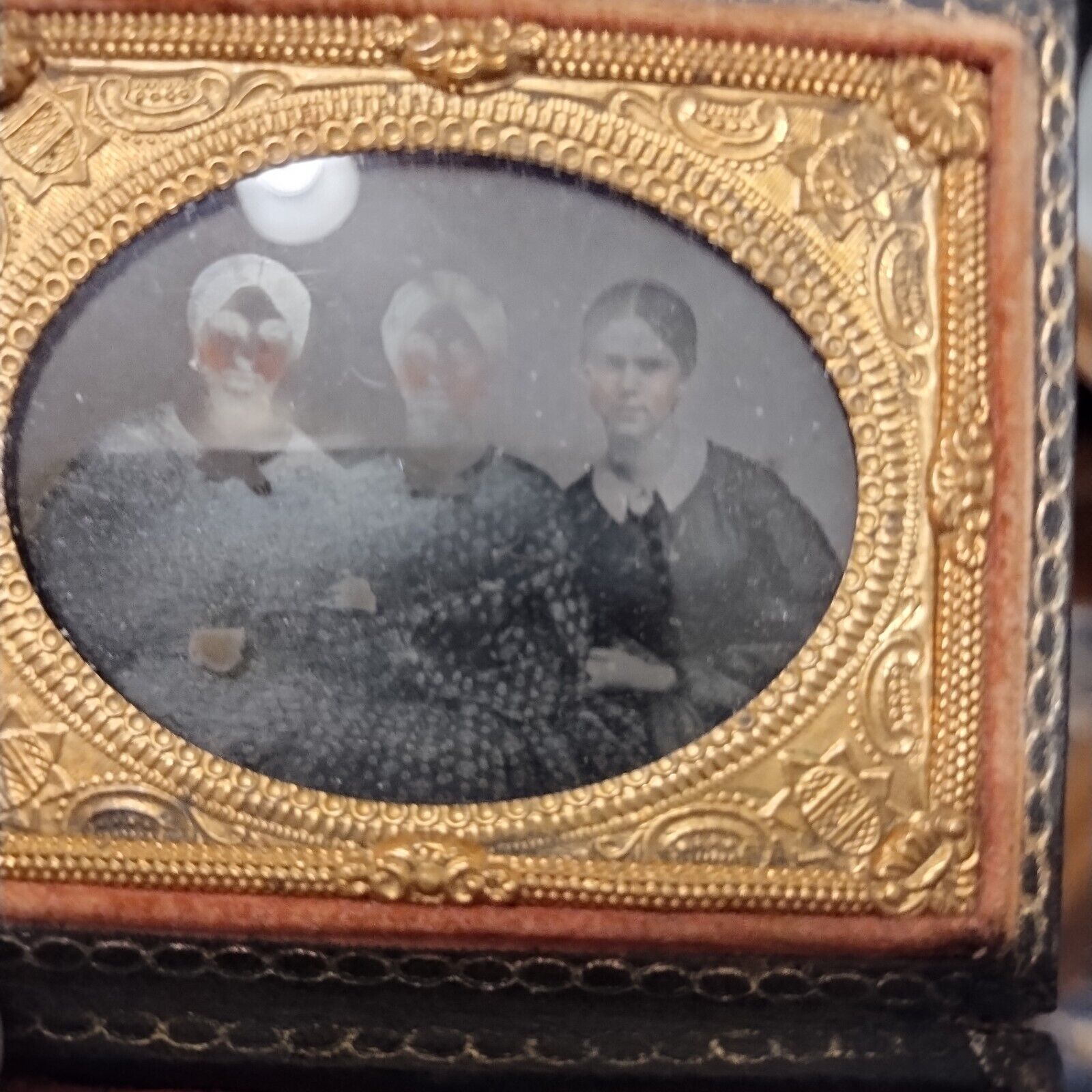 Lovely Antique Daguerreotype Sisters Triplets?? Tinted