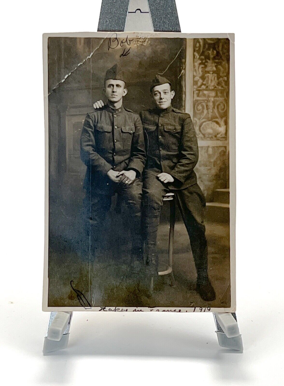 1919 WW1 RPPC Real Photo Portrait Postcard Two Soldiers In France