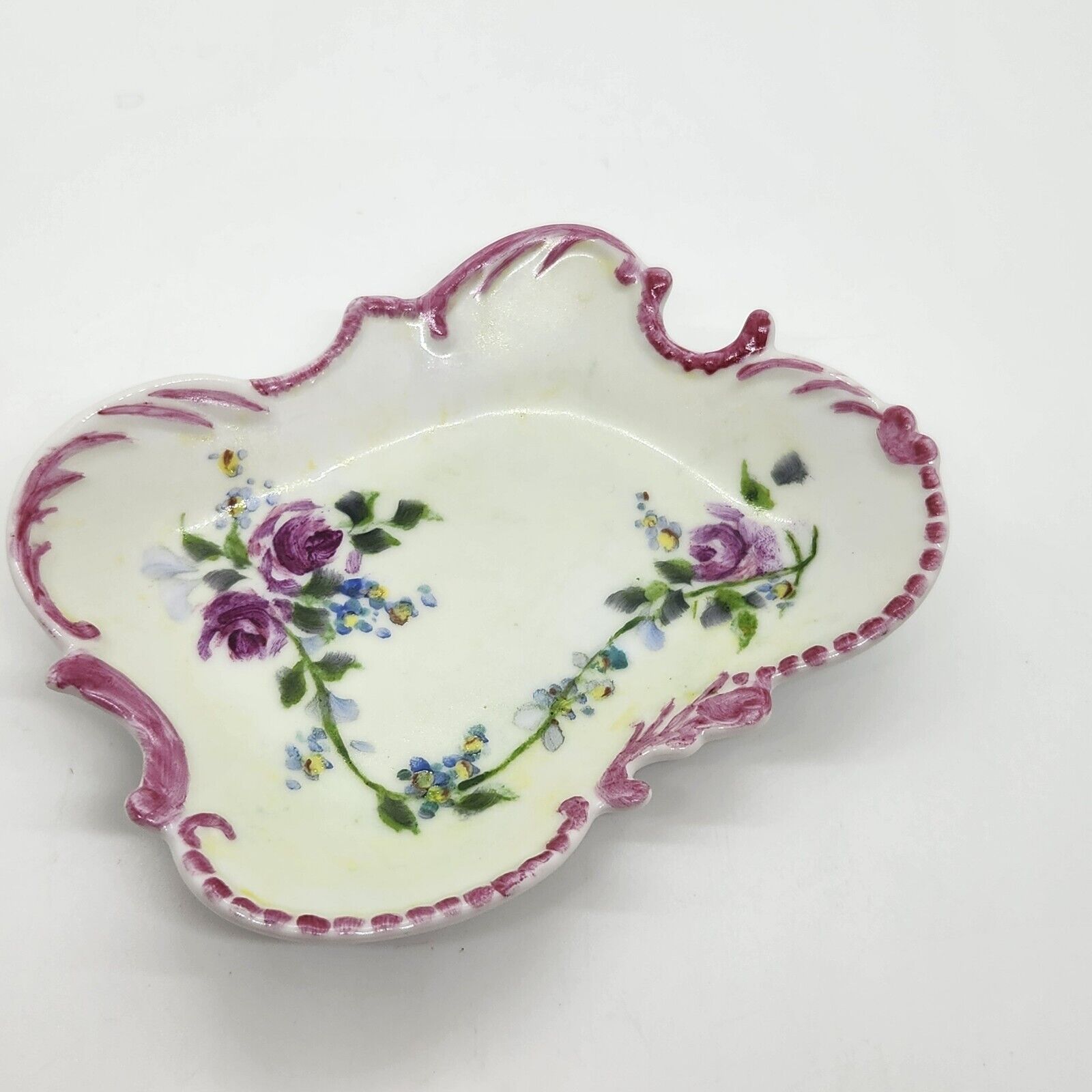 Vintage Porcelain Trinket Dish Vanity Dresser Dish Floral Unique Design