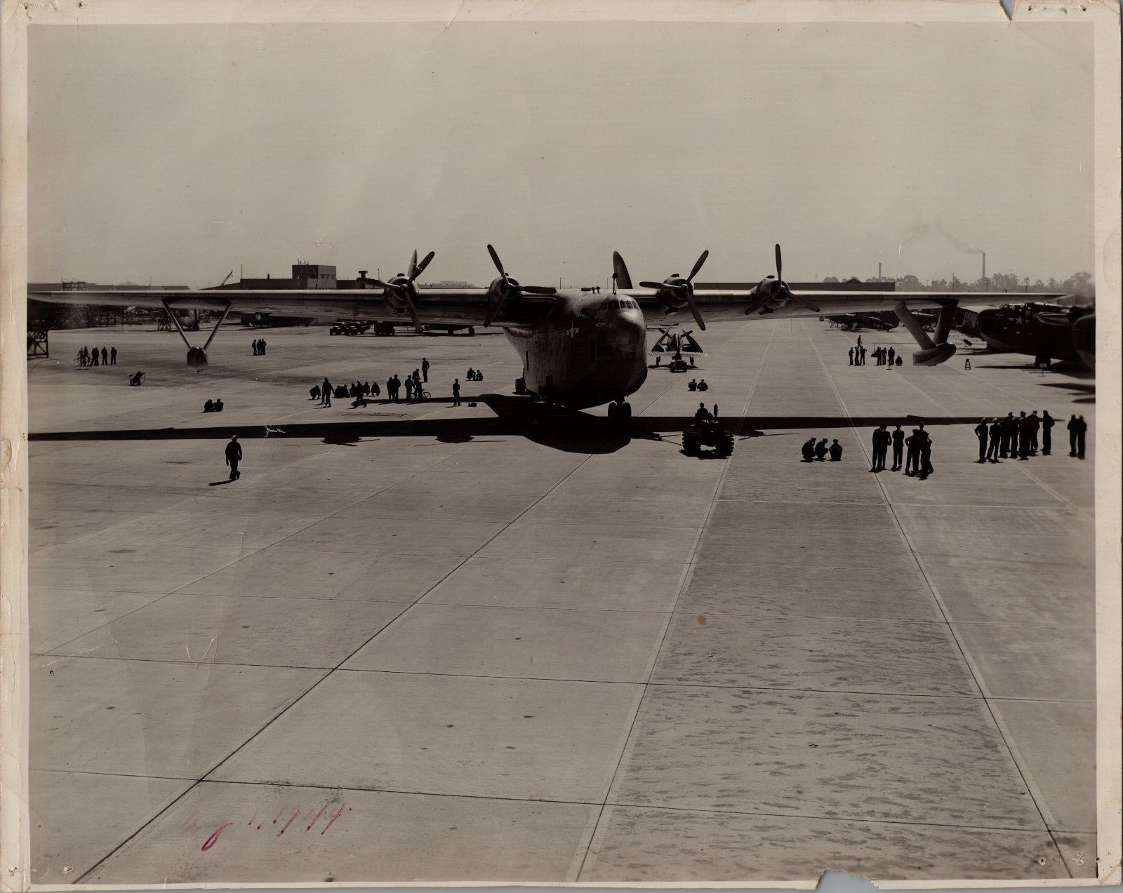 Original 1944 Photo Martin JRM “Mars” aircraft, XPB2M-1, Paint Removed On Runway