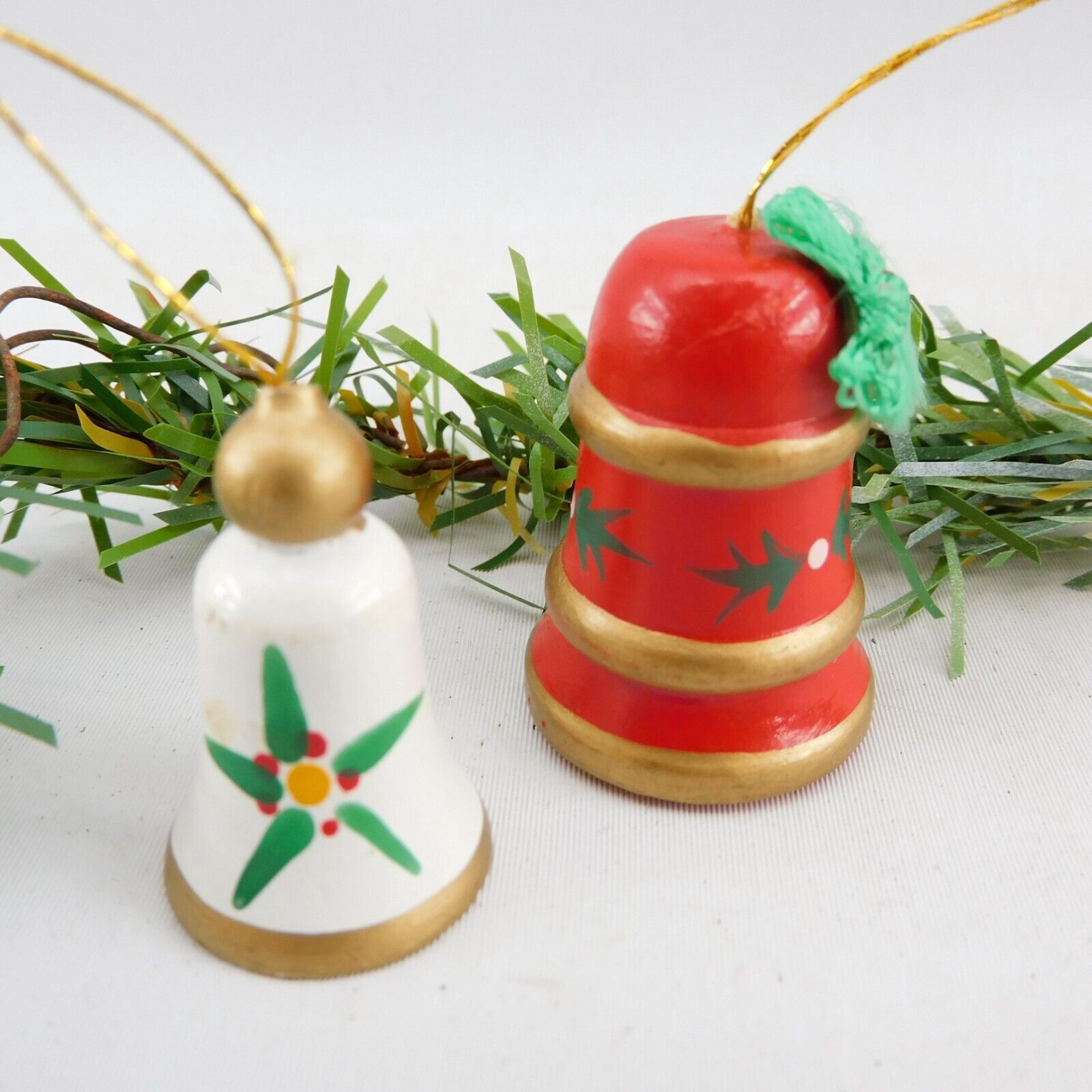 Painted Wood Christmas Bell Ornaments Assorted Lot of 2 Wooden Vintage (P-15)